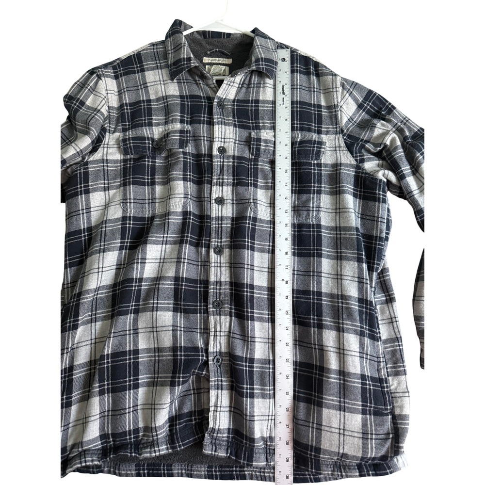 LL Bean Fleece Lined Flannel Shirt Jacket Mens Large Black White Plaid 298189